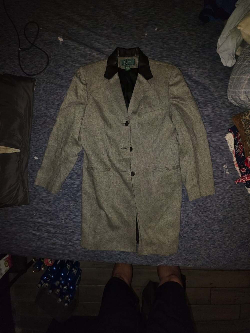 Lauren Ralph Lauren Wool Tweed Leather Collar Coat Size 12